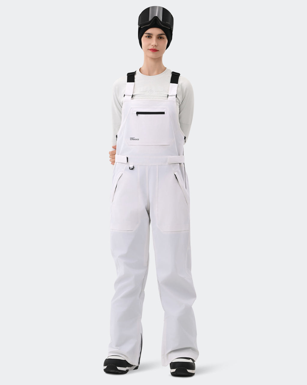 White Women's Ski Bib Pants – Front View | High Experience