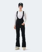 HIGH EXPERIENCE Women's Ski Bib Pants Black – Waterproof Insulated Snow Overalls, Front View