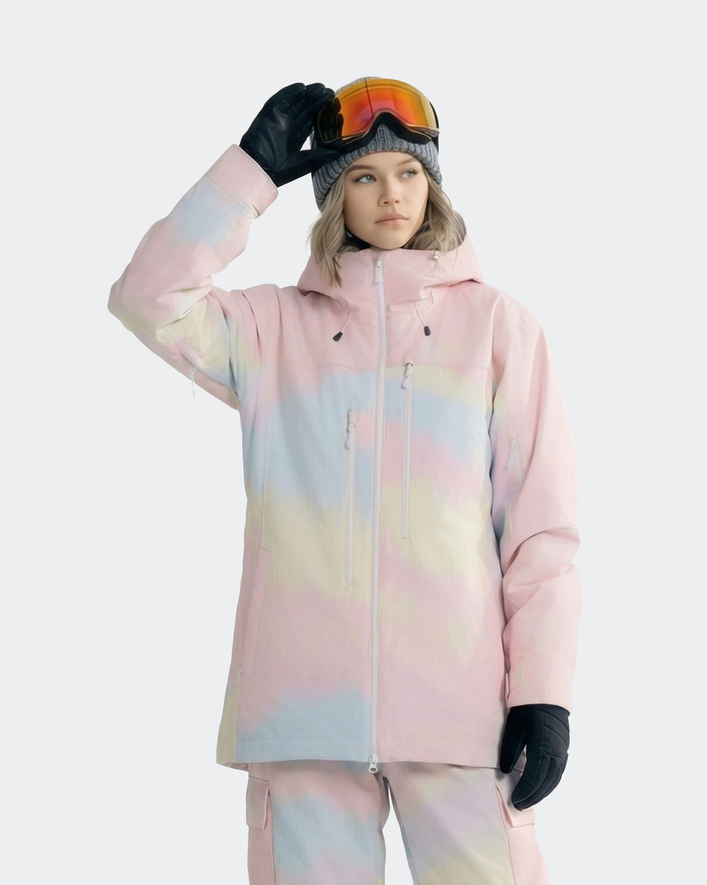 Women's baggy gradient snowboard jacket front view in Ice Cream Colors – HIGH EXPERIENCE
