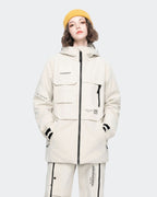 Beige women's waterproof ski jacket front view – HIGH EXPERIENCE