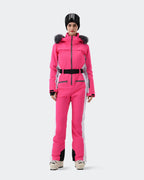 Women's one-piece ski suit front view in Pink Gradient – HIGH EXPERIENCE
