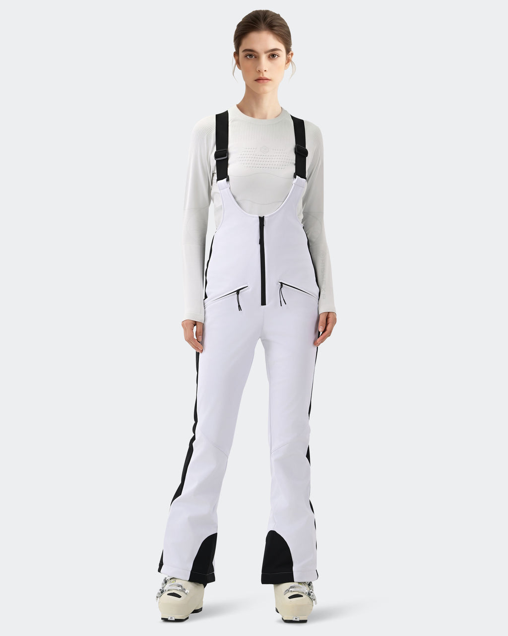 HIGH EXPERIENCE Women's Slim Fit Ski Bib Pants - White - Front View