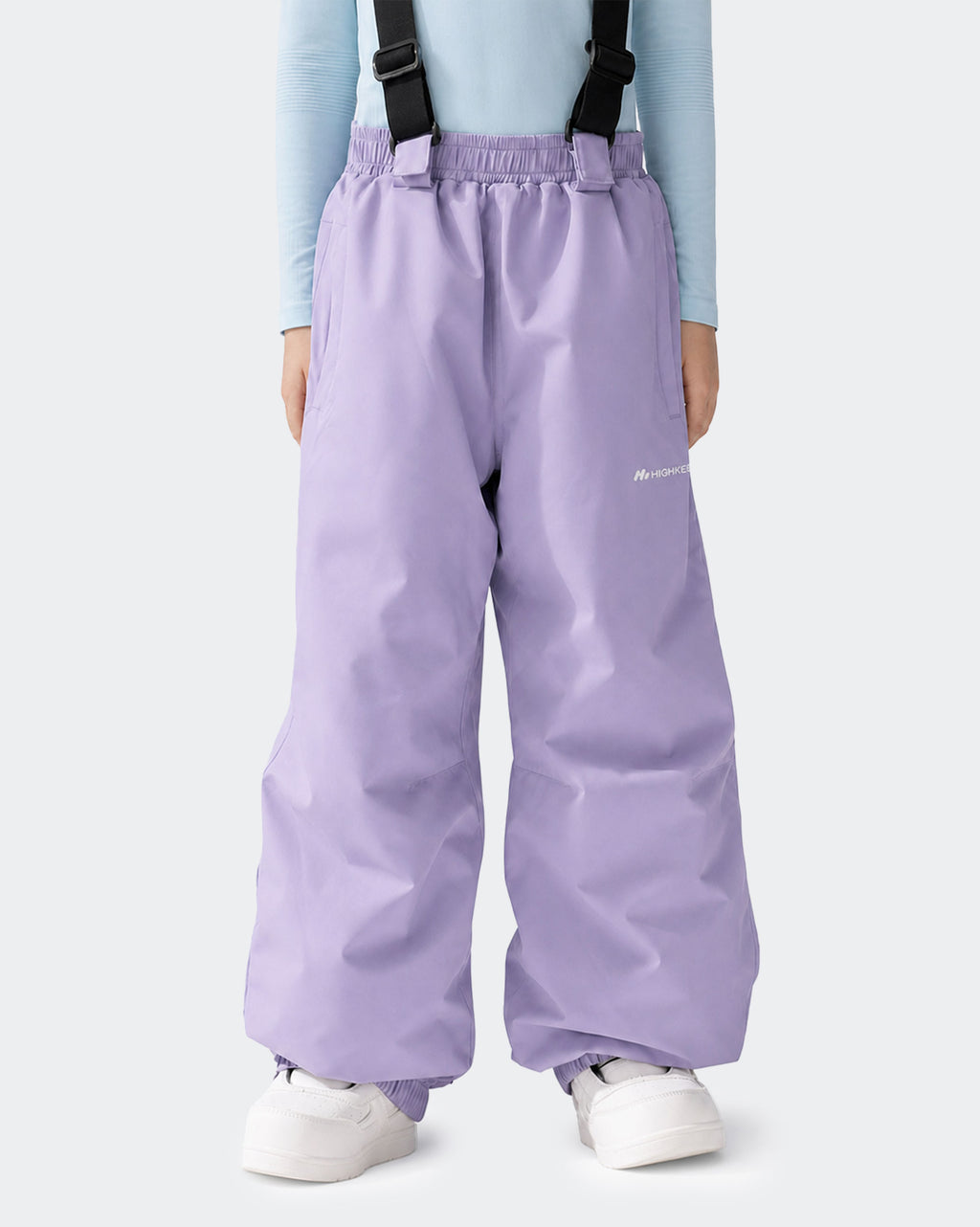 HIGH EXPERIENCE Kids Ski Pants - Purple Front View, Insulated Snowboard Trousers