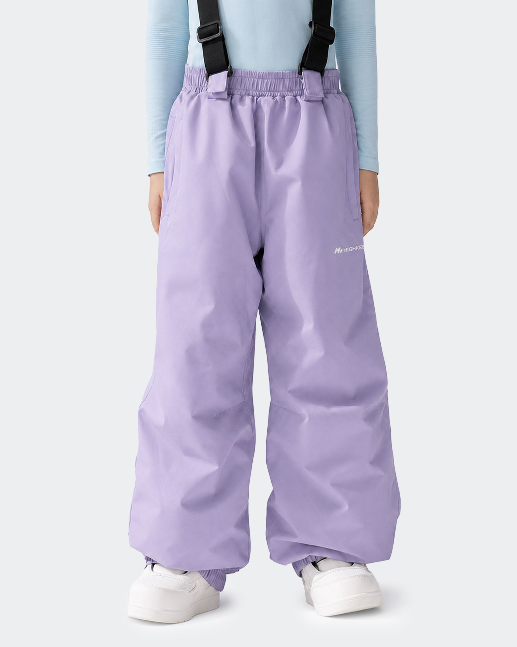 HIGH EXPERIENCE Kids Ski Pants - Purple Front View, Insulated Snowboard Trousers