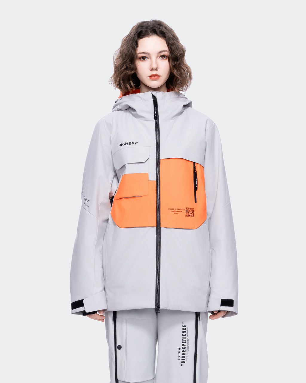 Women's waterproof ski jacket front view in Gray – HIGH EXPERIENCE
