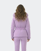 Light Purple fitted ski jacket back view – women's snowboard coat
