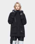 High Experience Black Ski Gloves - Female Model Wearing Black Ski Jacket for Winter Sports