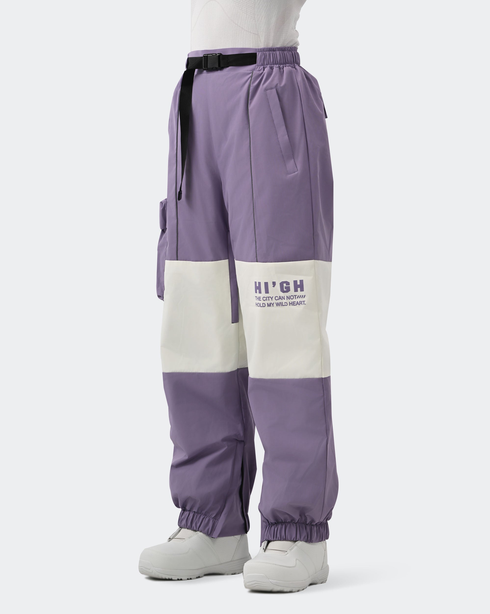 HIGH EXPERIENCE Women's Baggy Ski Pants Purple Side View — Waterproof Ski Pants