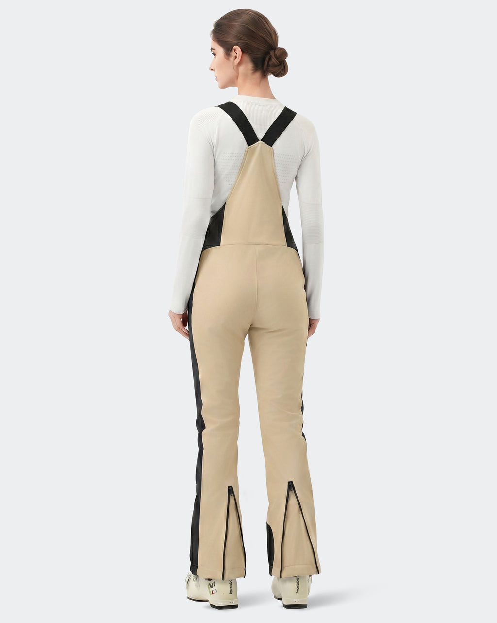 HIGH EXPERIENCE Women's Slim Fit Ski Bib Pants - Light Khaki - Back View