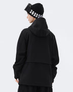 Black ski hoodie pullover back view – women's snowboard jacket
