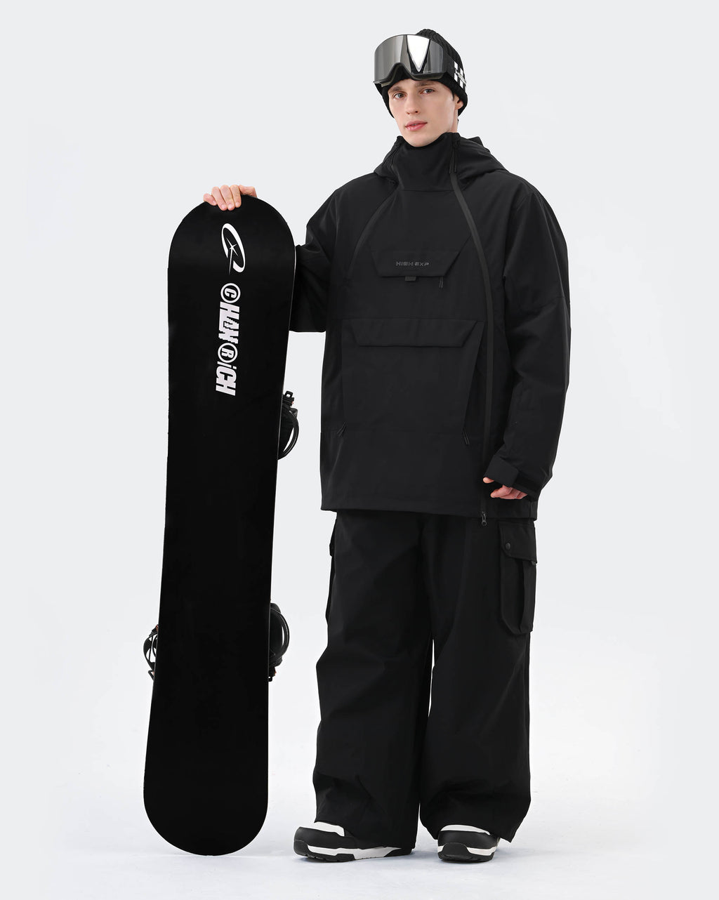 Men wearing Black 3-layer anorak ski jacket on mountain
