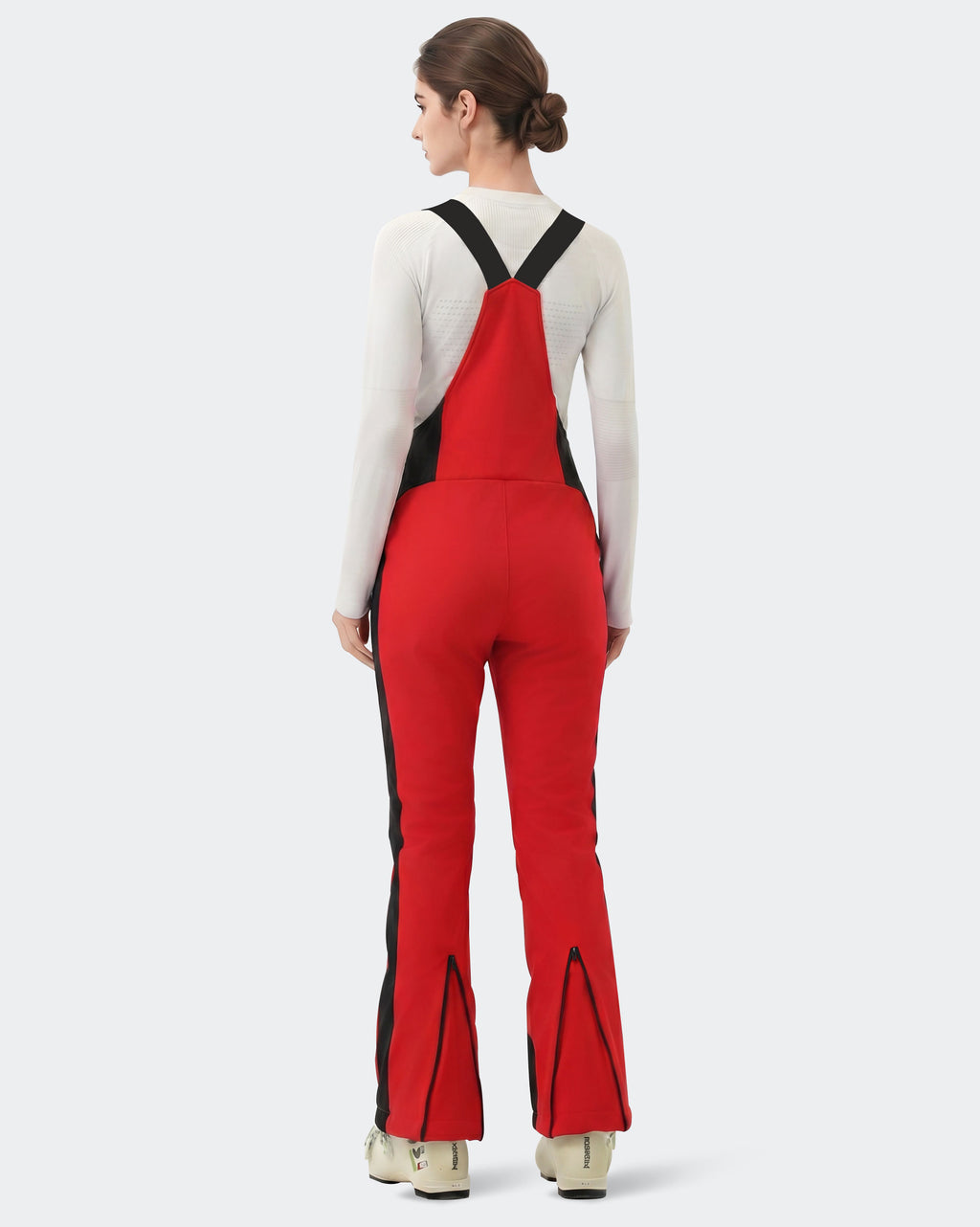 HIGH EXPERIENCE Women's Slim Fit Ski Bib Pants - Red - Back View