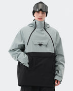 Men's 3-layer anorak ski jacket front view in Greenish Blue Black – HIGH EXPERIENCE
