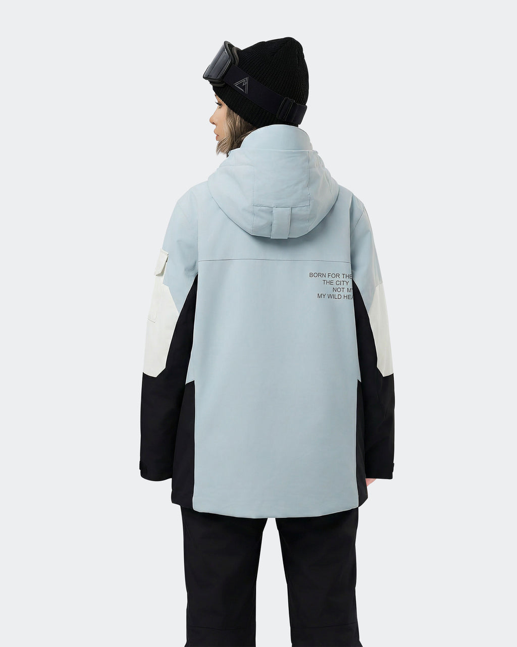 Black-Blue snowboard pullover jacket back view – HIGH EXPERIENCE
