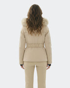Light Khaki fitted ski jacket back view – women's outerwear

