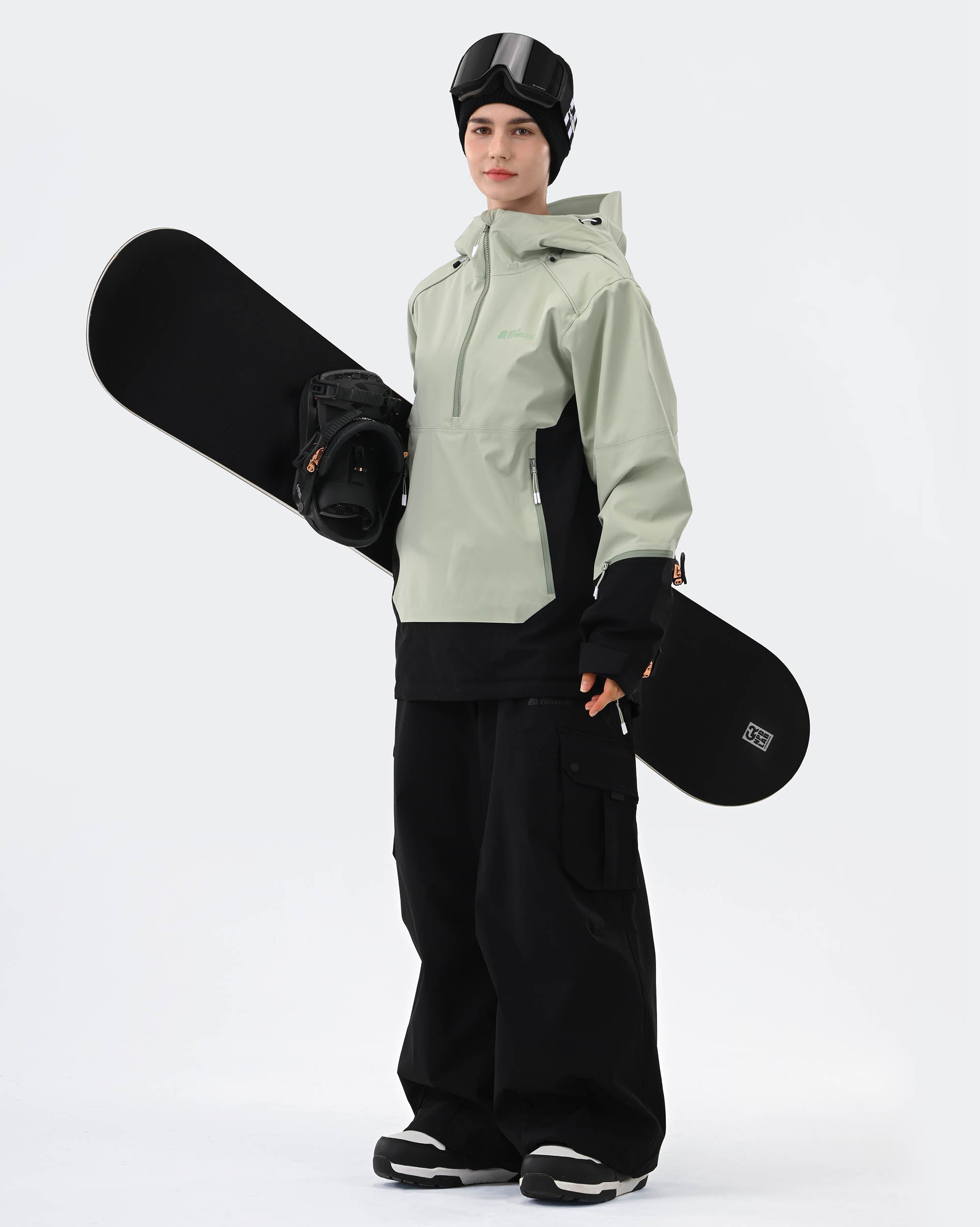 Light Green 3-layer ski jacket silhouette and technical fabric detail
