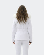 White fitted ski jacket back view – women's snowboard coat
