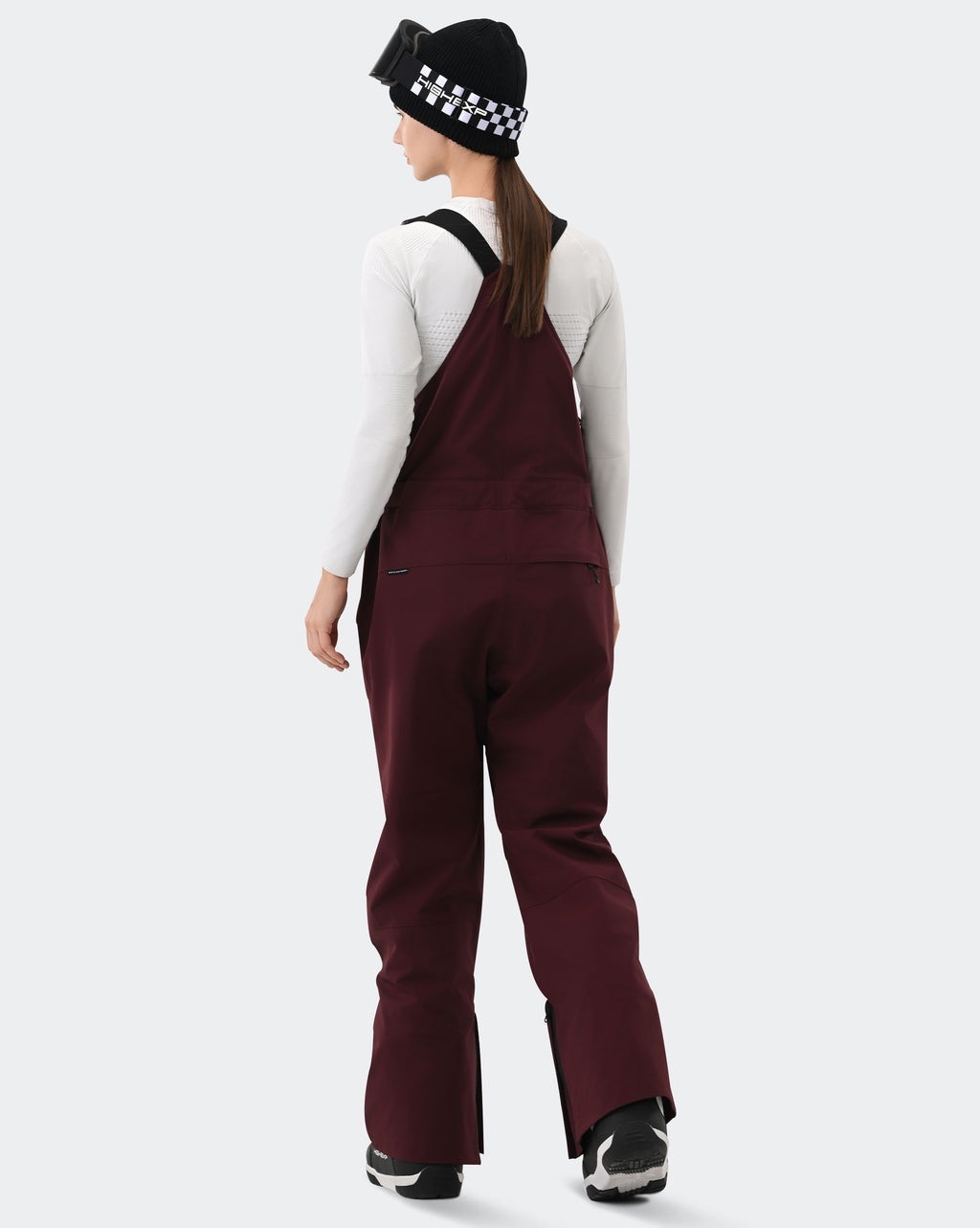 Burgundy Women's Ski Bib Pants – Back View | High Experience