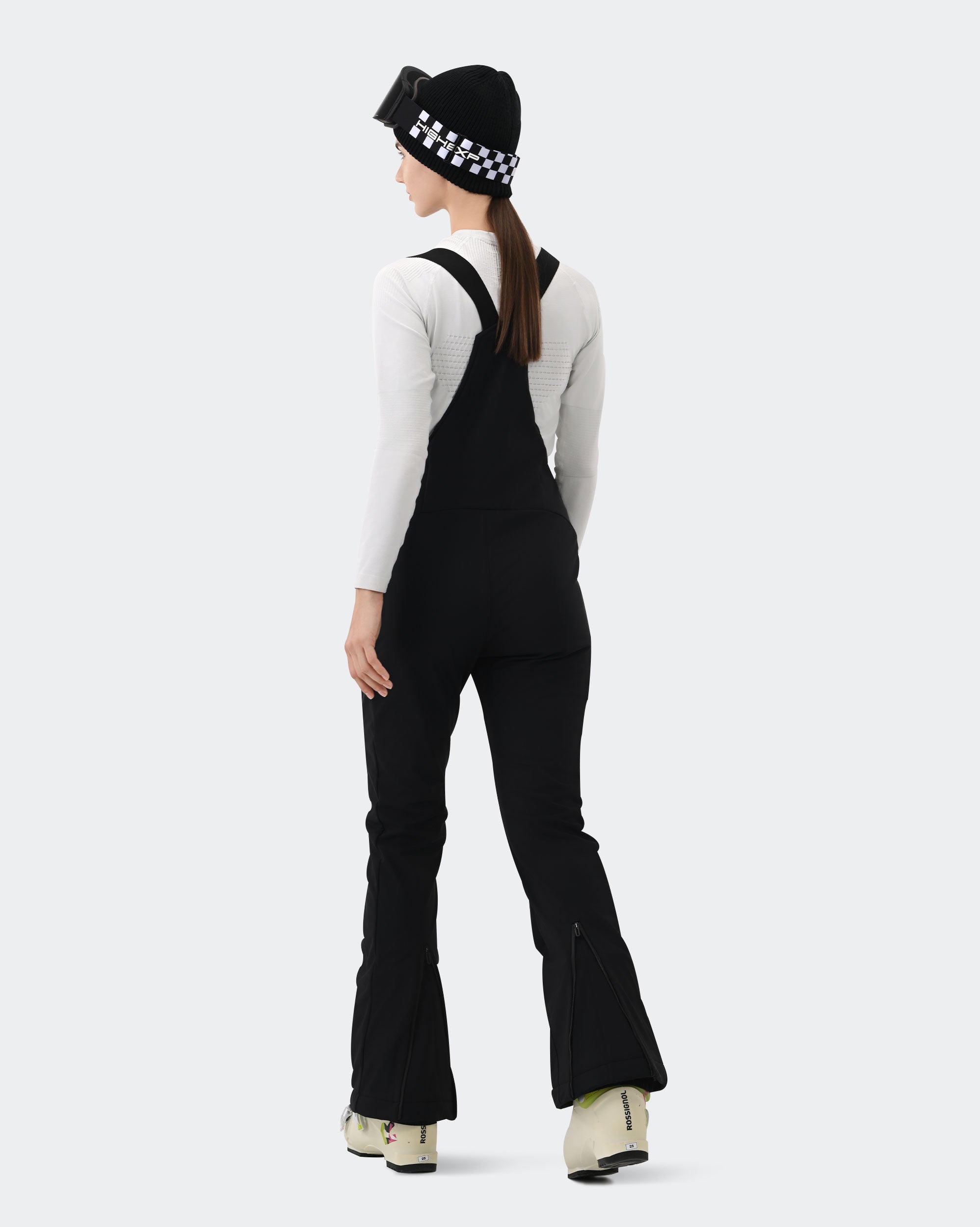 HIGH EXPERIENCE Women's Ski Bib Pants Black – Waterproof Insulated Snow Overalls, Back View