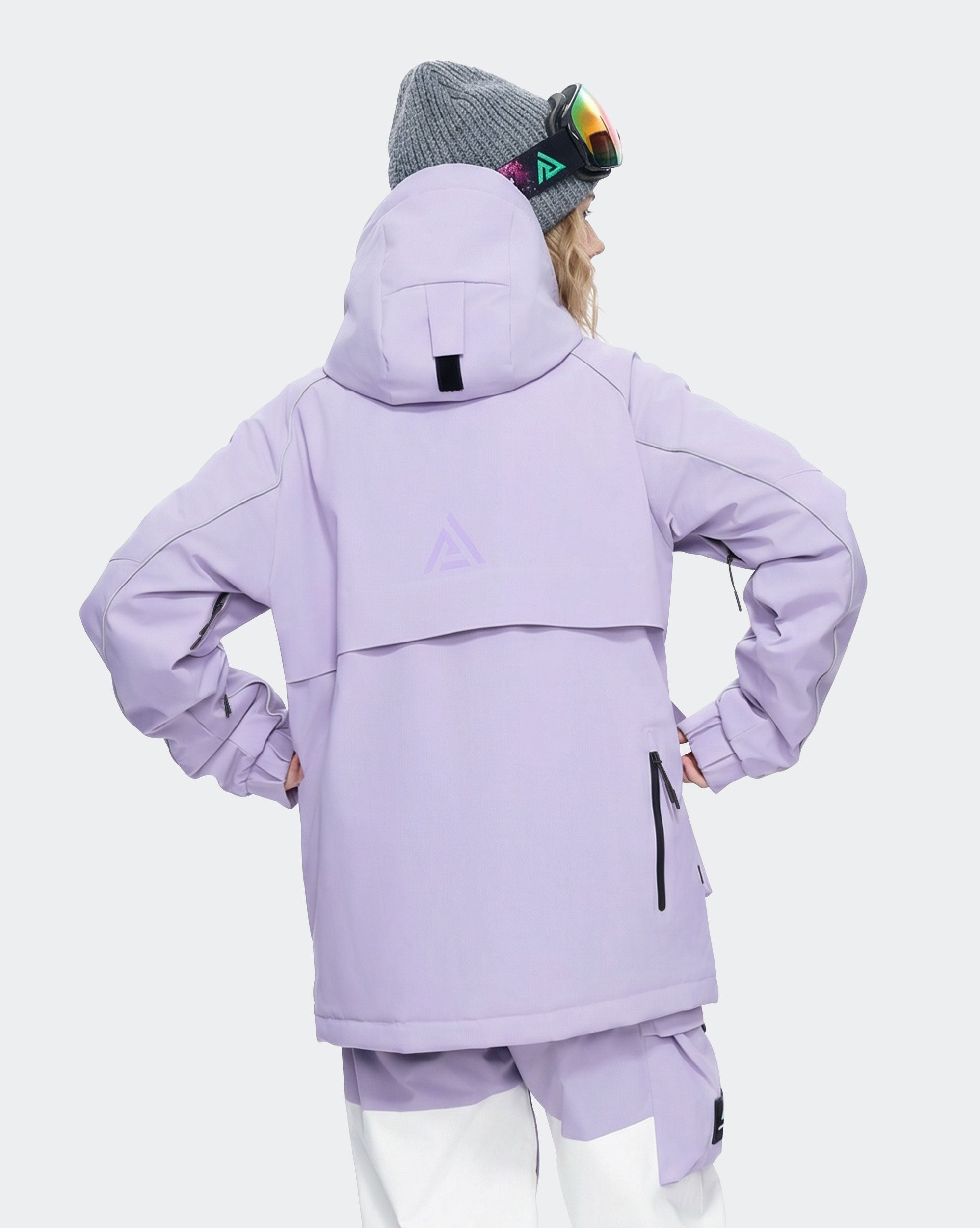 Light Purple waterproof snowboard jacket back view – women
