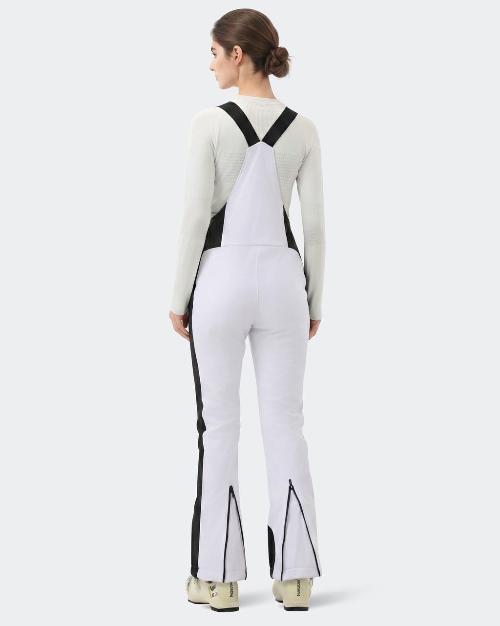 HIGH EXPERIENCE Women's Slim Fit Ski Bib Pants - White - Back View