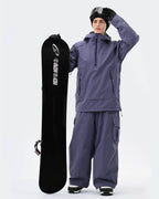 Purple ski jacket RECCO reflector and zippered pocket detail
