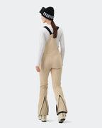 HIGH EXPERIENCE Women's Ski Bib Pants Light Khaki – Waterproof Insulated Snow Overalls, Back View