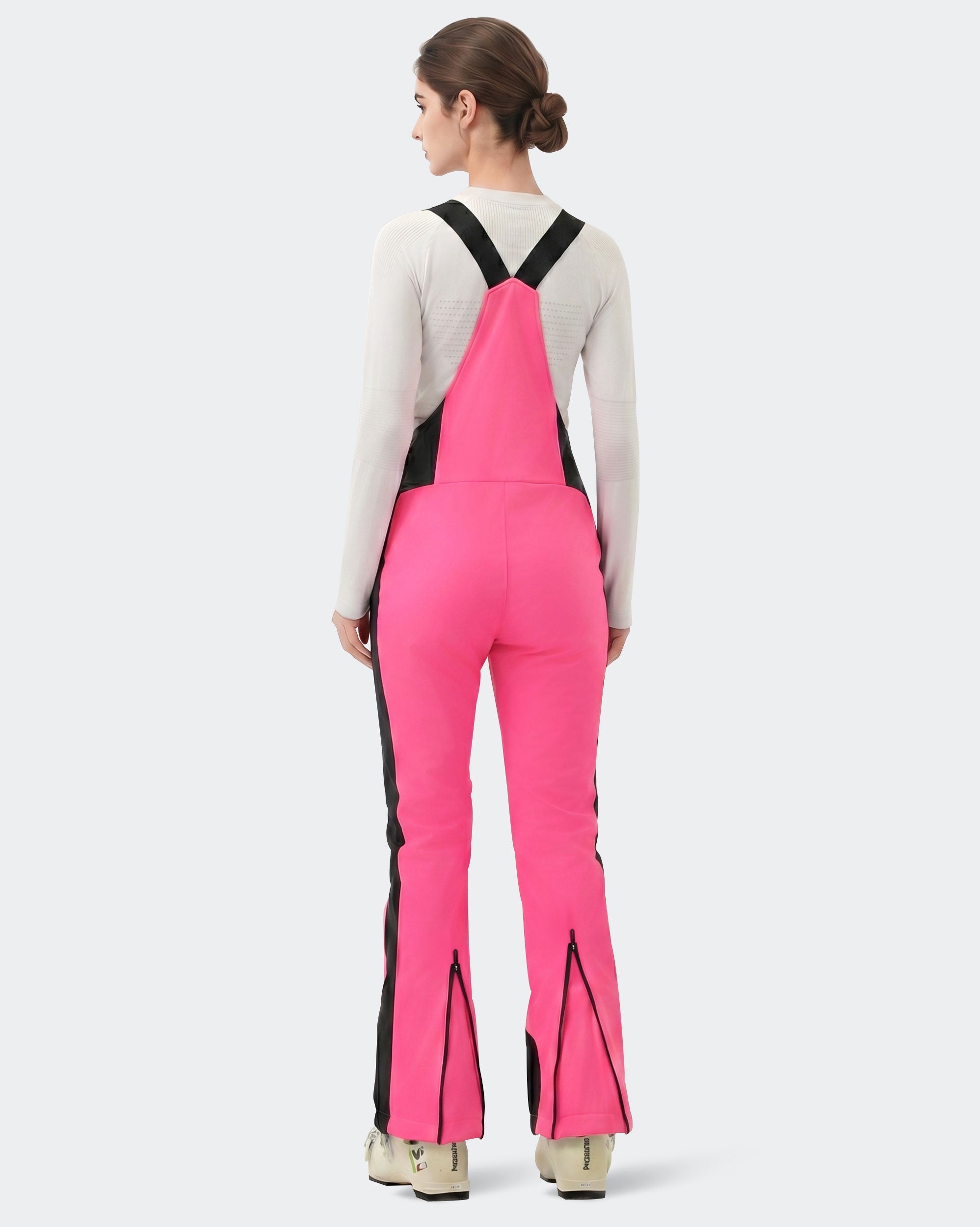 HIGH EXPERIENCE Women's Slim Fit Ski Bib Pants - Pink - Back View
