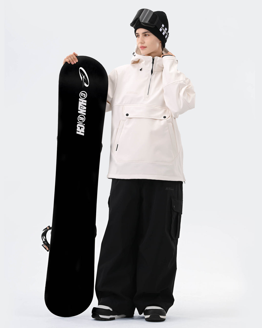 Women wearing Pink waterproof ski hoodie pullover winter outdoor shot
