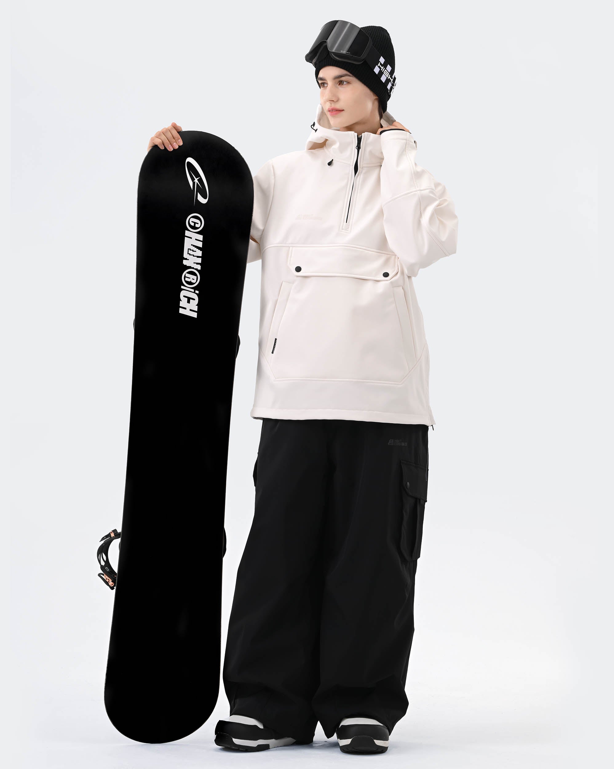 Women wearing Pink waterproof ski hoodie pullover winter outdoor shot
