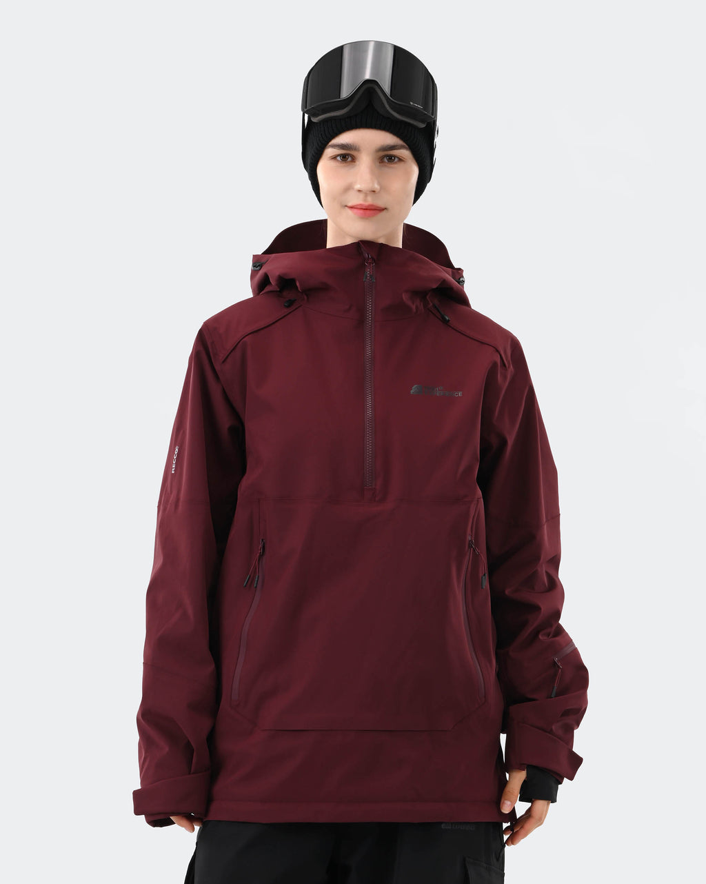 Women's 3-layer ski jacket with RECCO reflector front view in Red – HIGH EXPERIENCE
