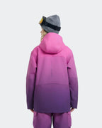 Purple baggy waterproof ski jacket back view – women's snowboard outerwear
