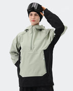 Light Green ski jacket storm hood and windproof cuff detail
