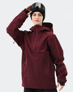 Red 3-layer ski jacket side profile showing windproof construction
