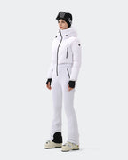 Women's one-piece ski suit back view in White – HIGH EXPERIENCE
