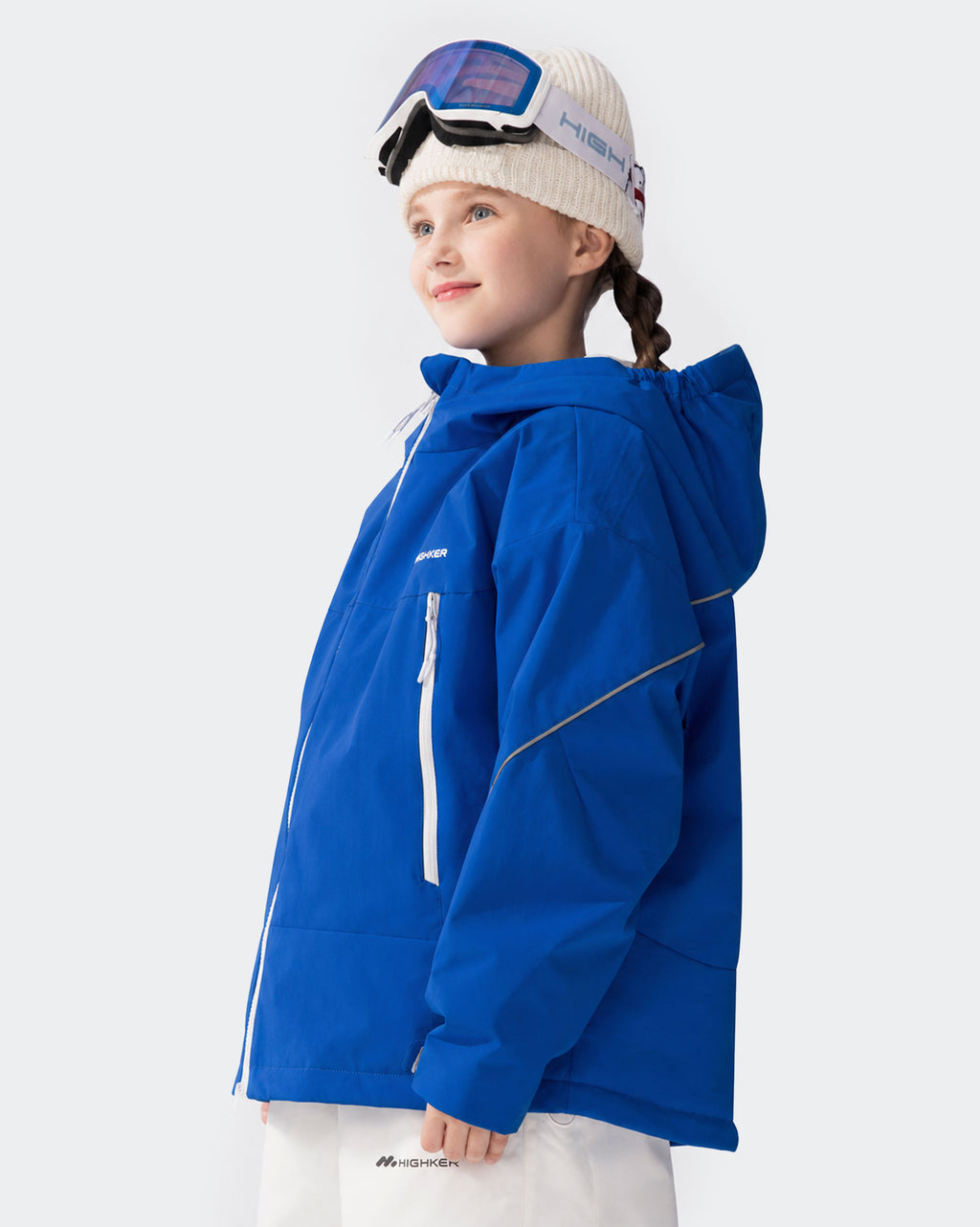 High Experience Kids Ski Jacket Klein Blue Side View - Breathable Outdoor Snowboarding Top