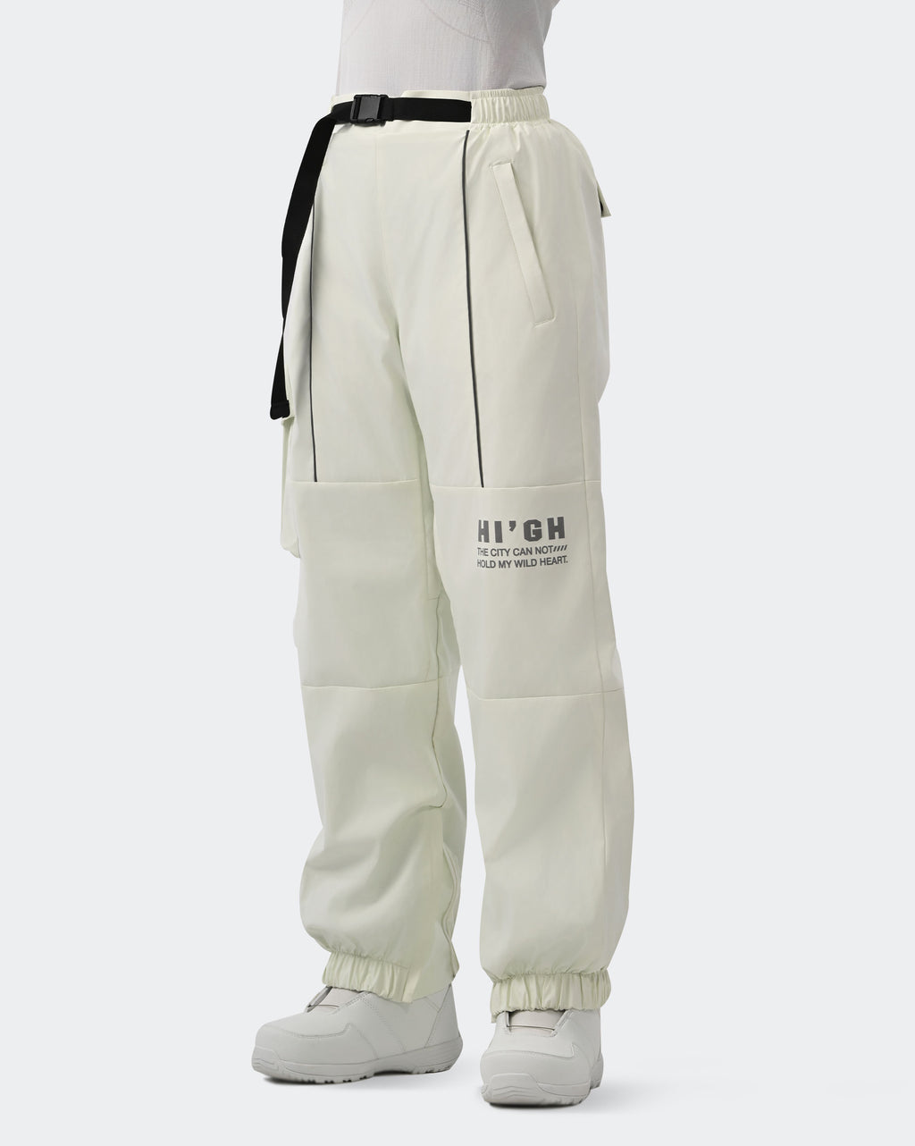 HIGH EXPERIENCE Women's Baggy Ski Pants Cream White Back View — Insulated Snow Pants