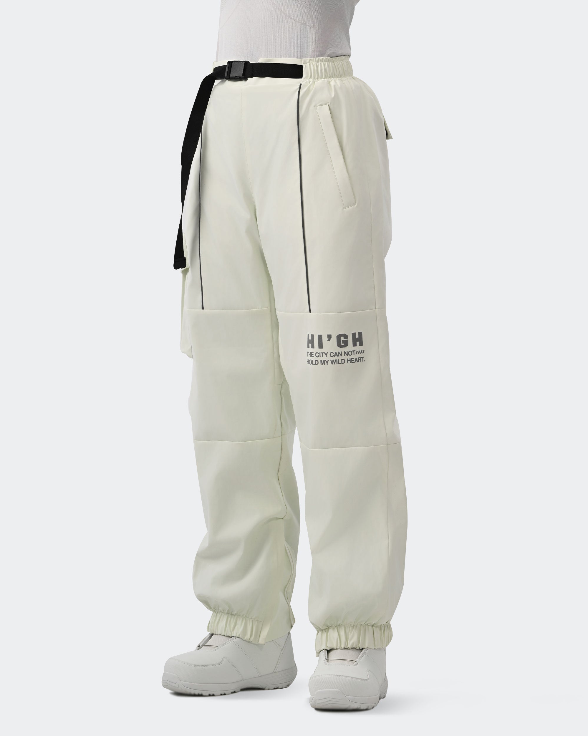 HIGH EXPERIENCE Women's Baggy Ski Pants Cream White Back View — Insulated Snow Pants
