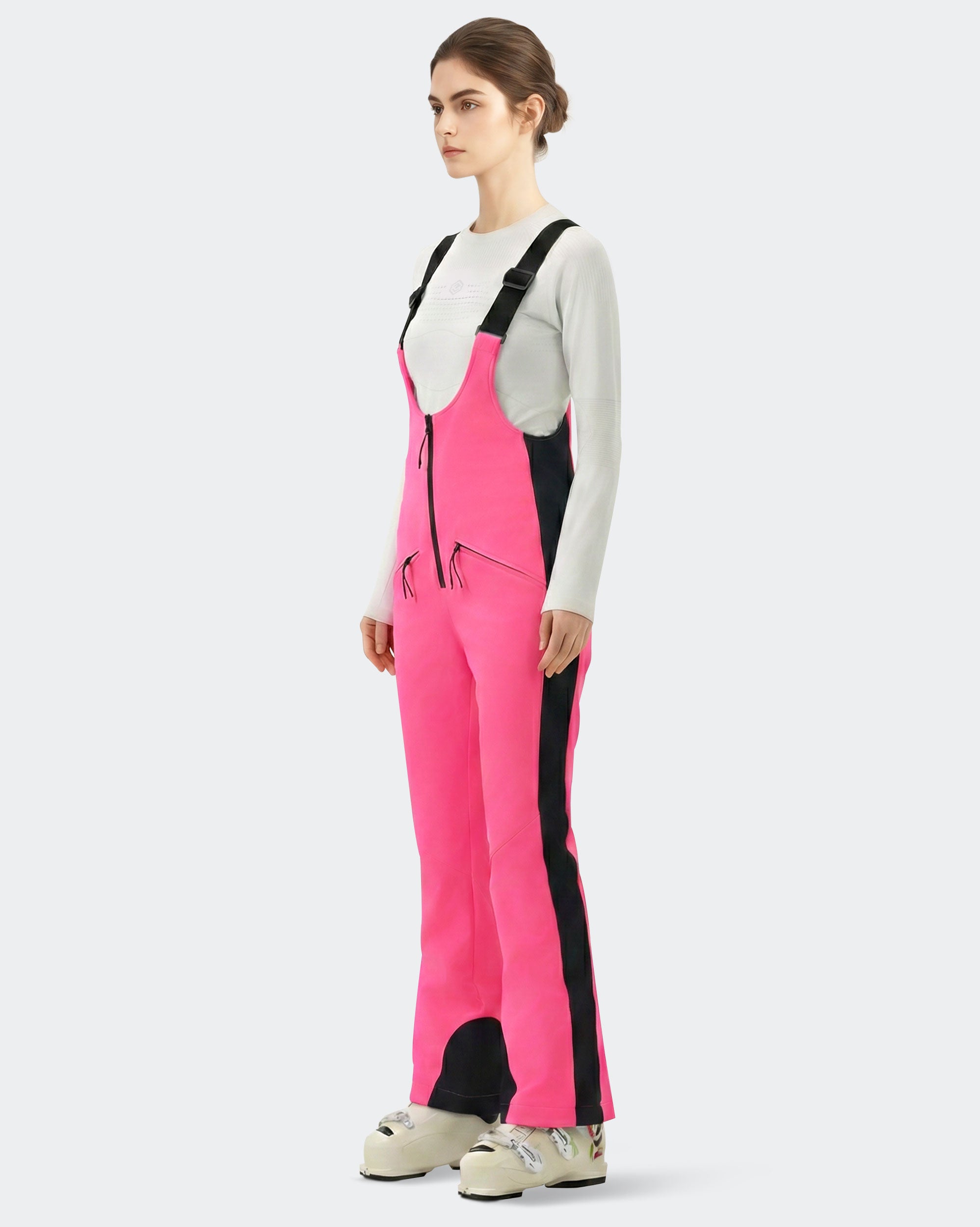 HIGH EXPERIENCE Women's Slim Fit Ski Bib Pants - Pink - Side View