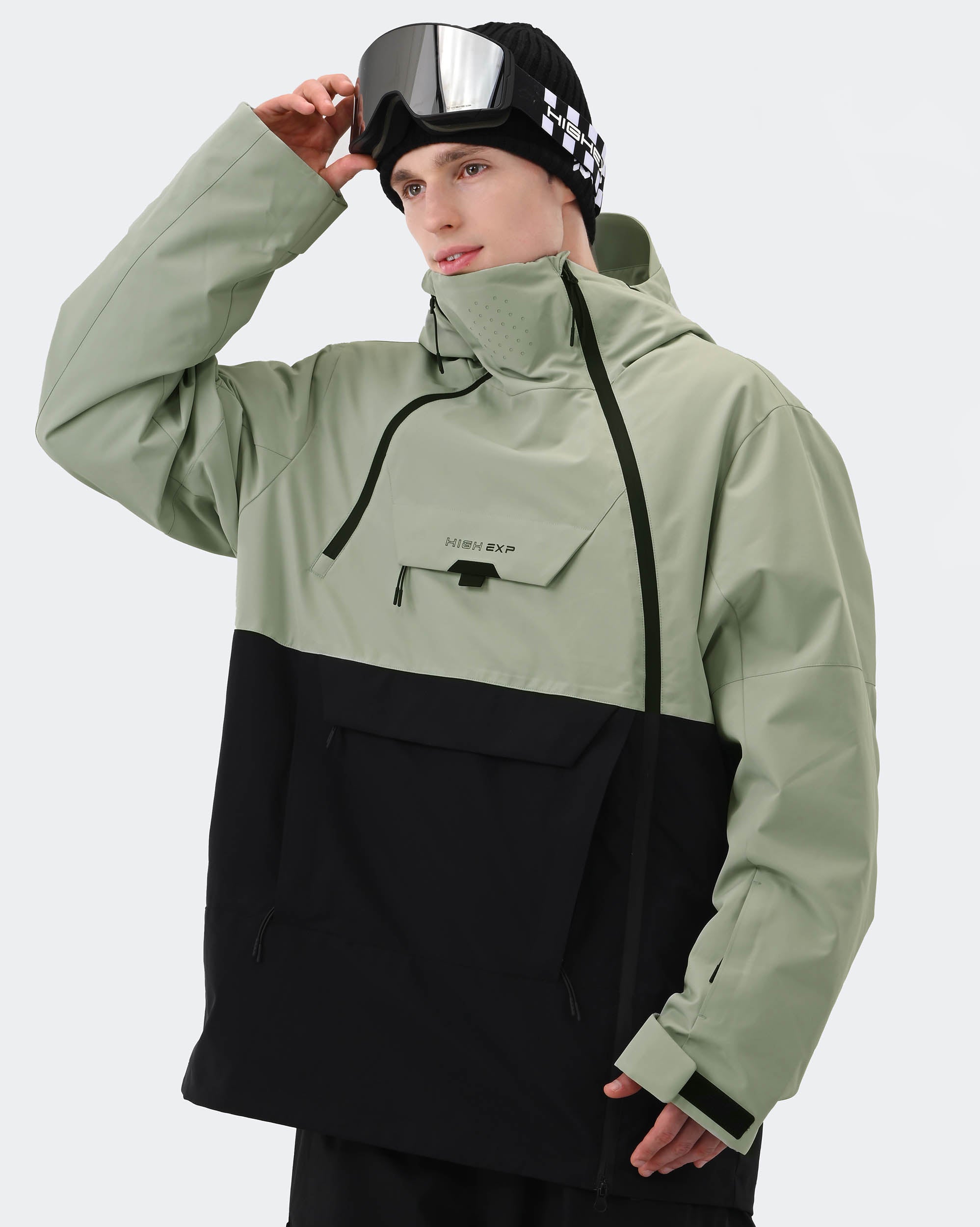 Light Green ski jacket underarm ventilation zipper and cuff detail
