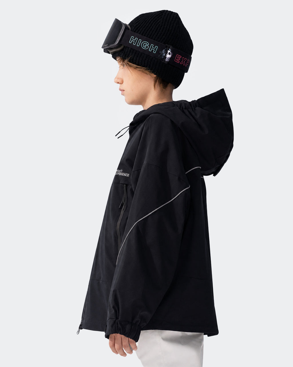 High Experience Kids Ski Jacket Black Side View - Breathable Outdoor Snowboarding Top