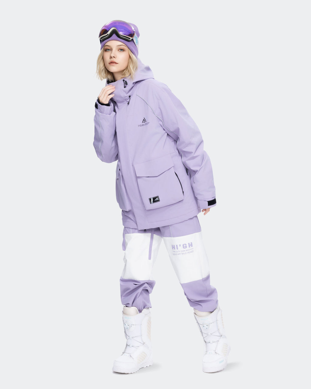 Women's Light Purple ski jacket silhouette and fit detail
