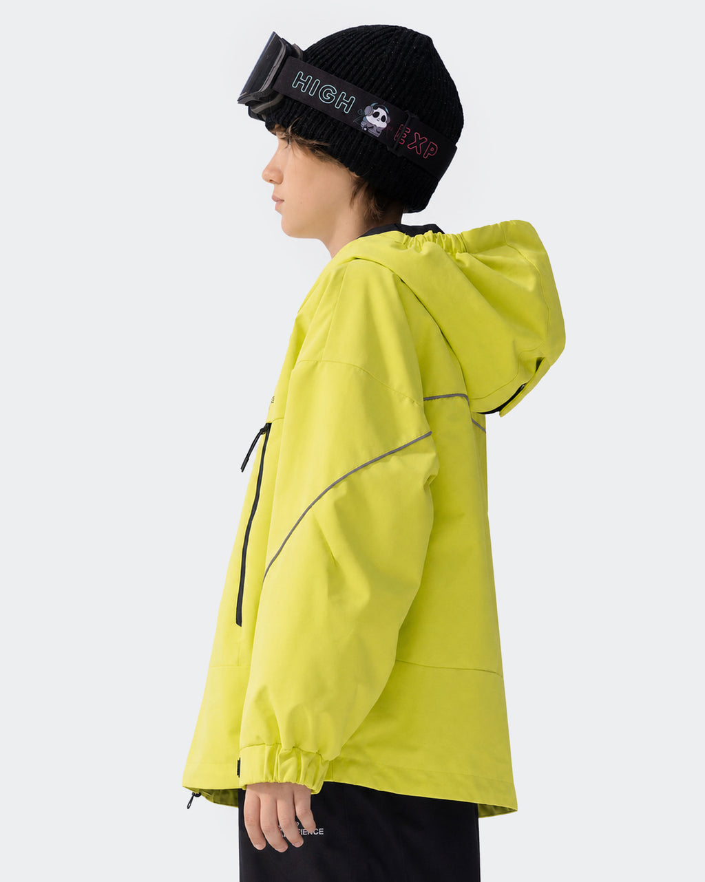 High Experience Kids Ski Jacket Lime Green Side View - Breathable Outdoor Snowboarding Top