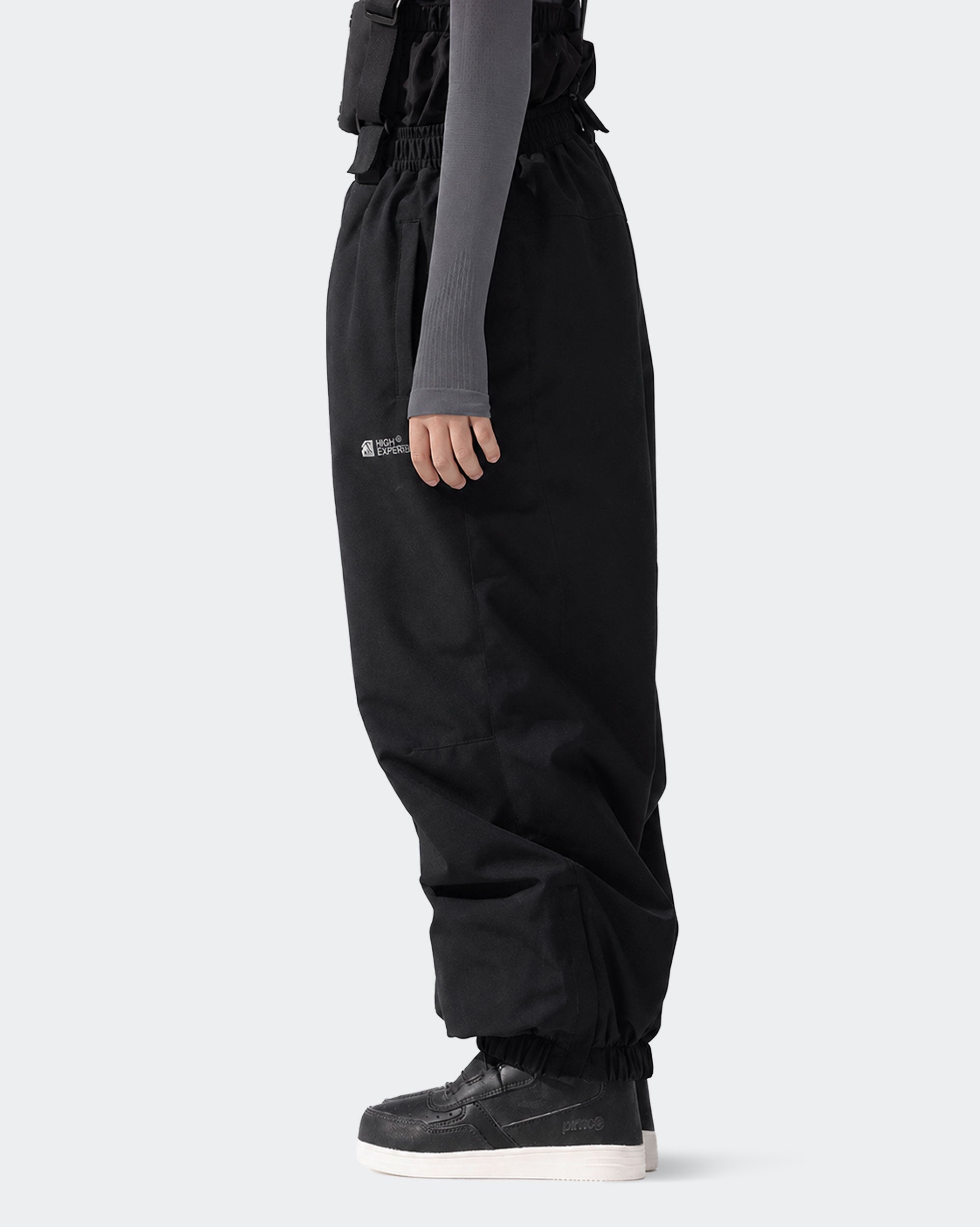 HIGH EXPERIENCE Kids Ski Pants - Black Side View, Windproof Snow Pants