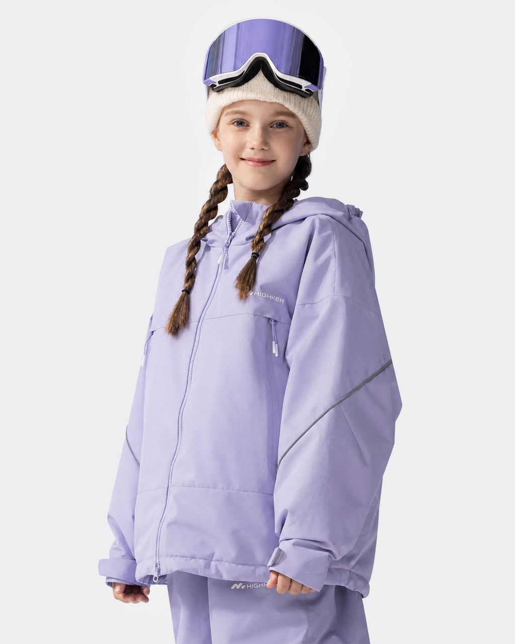 High Experience Kids Ski Jacket Lilac Purple Side View - Breathable Outdoor Snowboarding Top