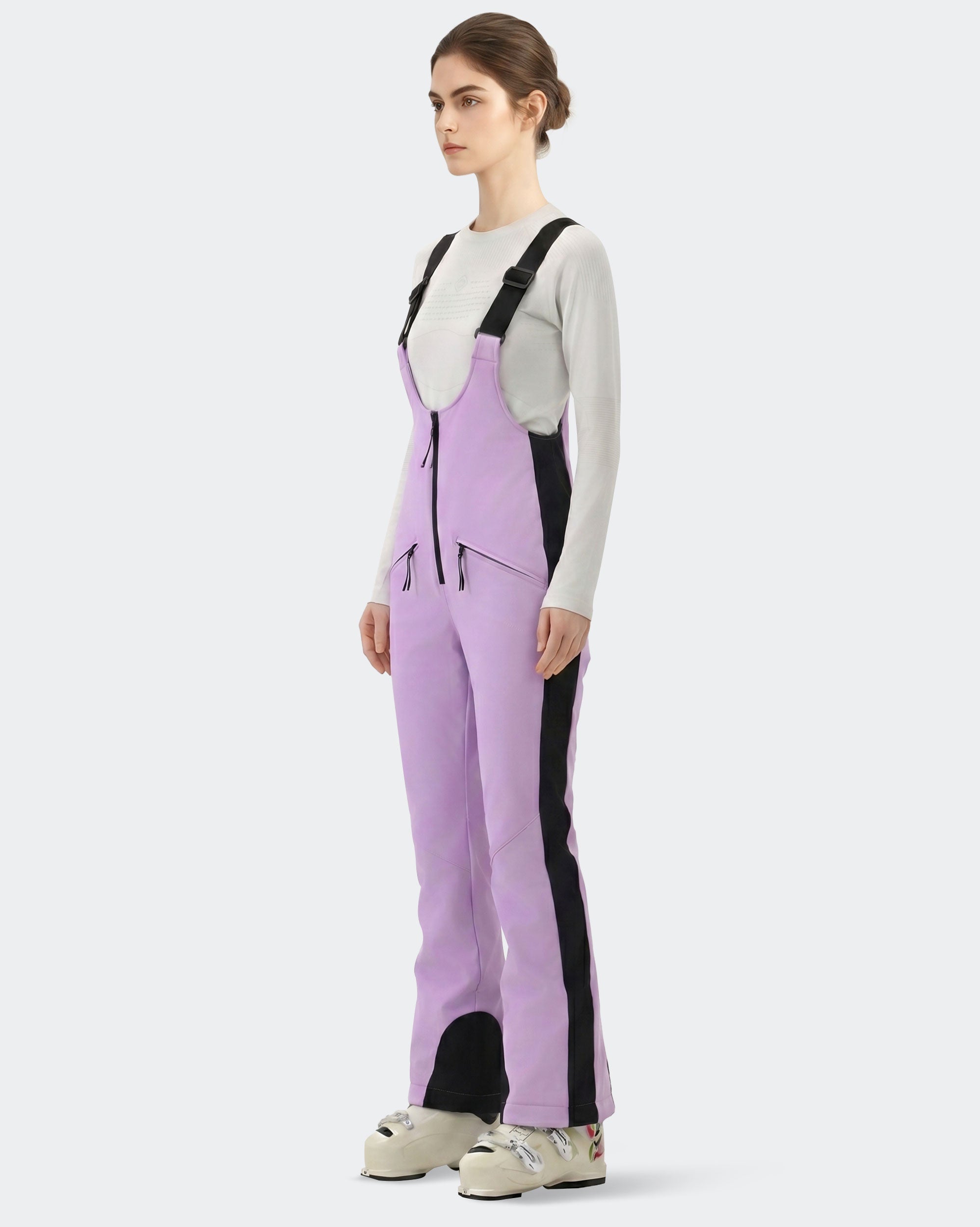 HIGH EXPERIENCE Women's Slim Fit Ski Bib Pants - Purple - Side View