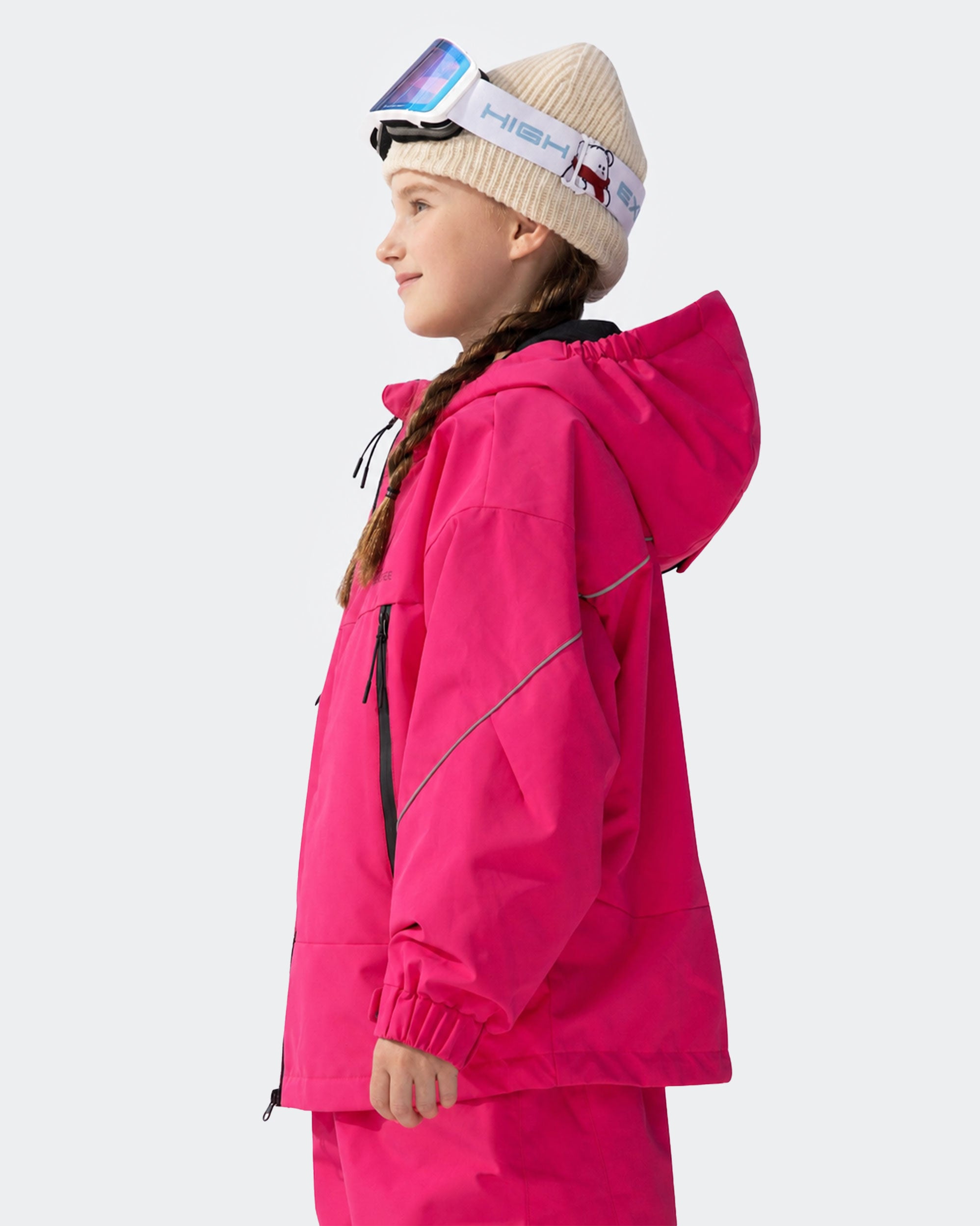 High Experience Kids Ski Jacket Barbie Pink Side View - Breathable Outdoor Snowboarding Top