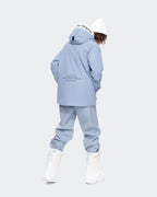 Black-Blue women's snowboard coat back view – HIGH EXPERIENCE
