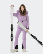 Light Purple women's ski jacket side profile showing slim fit

