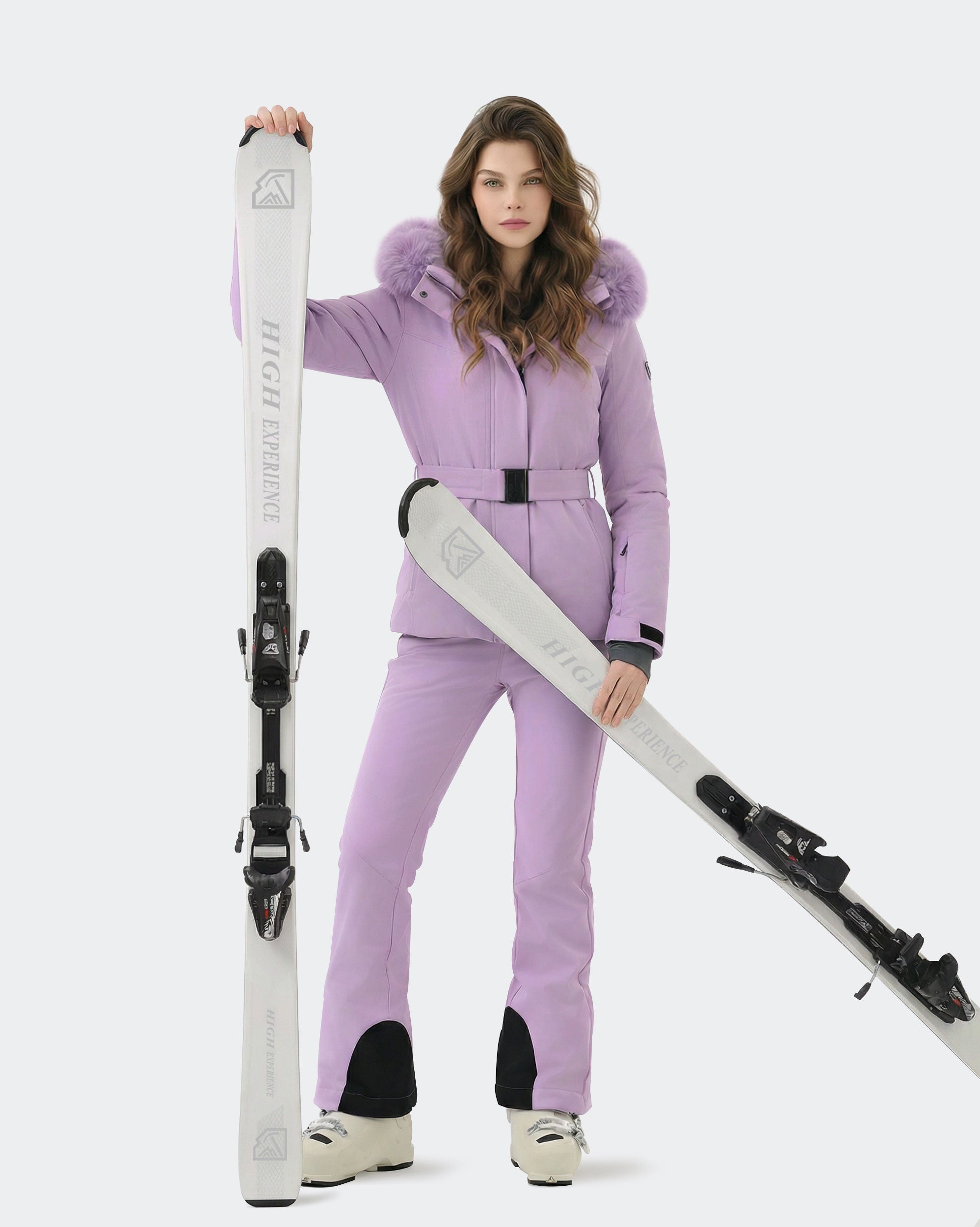 Light Purple women's ski jacket side profile showing slim fit
